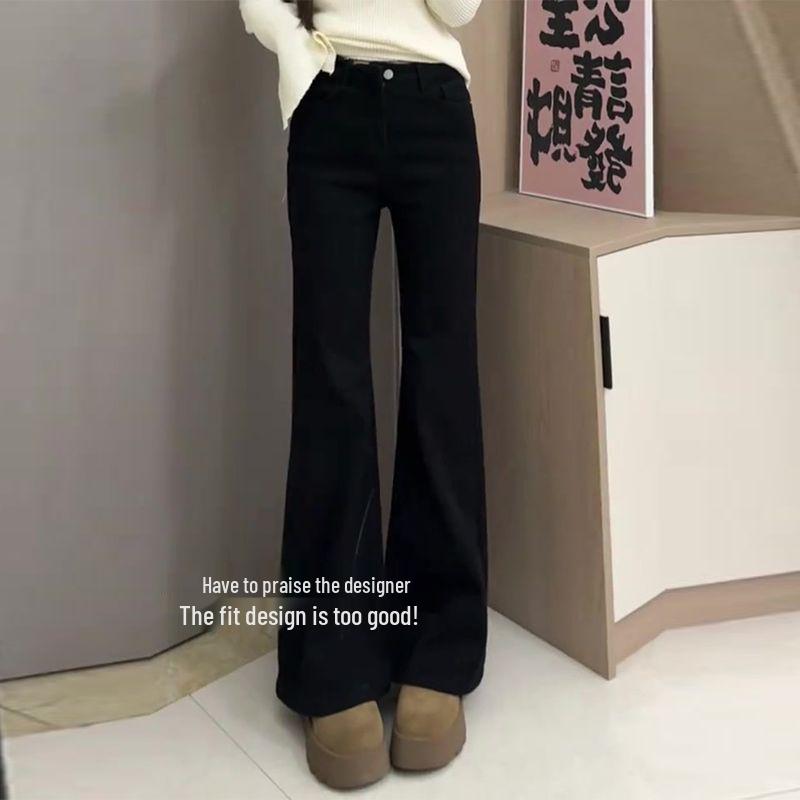 Women s Black Petite Velvet Micro Flare Jeans - Slimming Autumn/Winter Floor-Length Pants M
