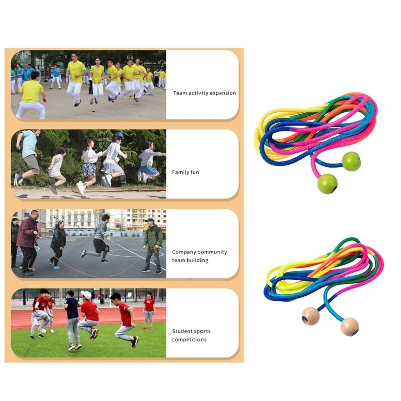Outdoor Fun Group Skipping Rope Wooden Ball Handle Rainbow Long Rope Fitness Equipment for Party Game Easy to Use
