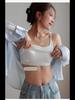 "Women's Summer Black Breathable All-in-One Vest Bra with Chest Pads and Suspenders"