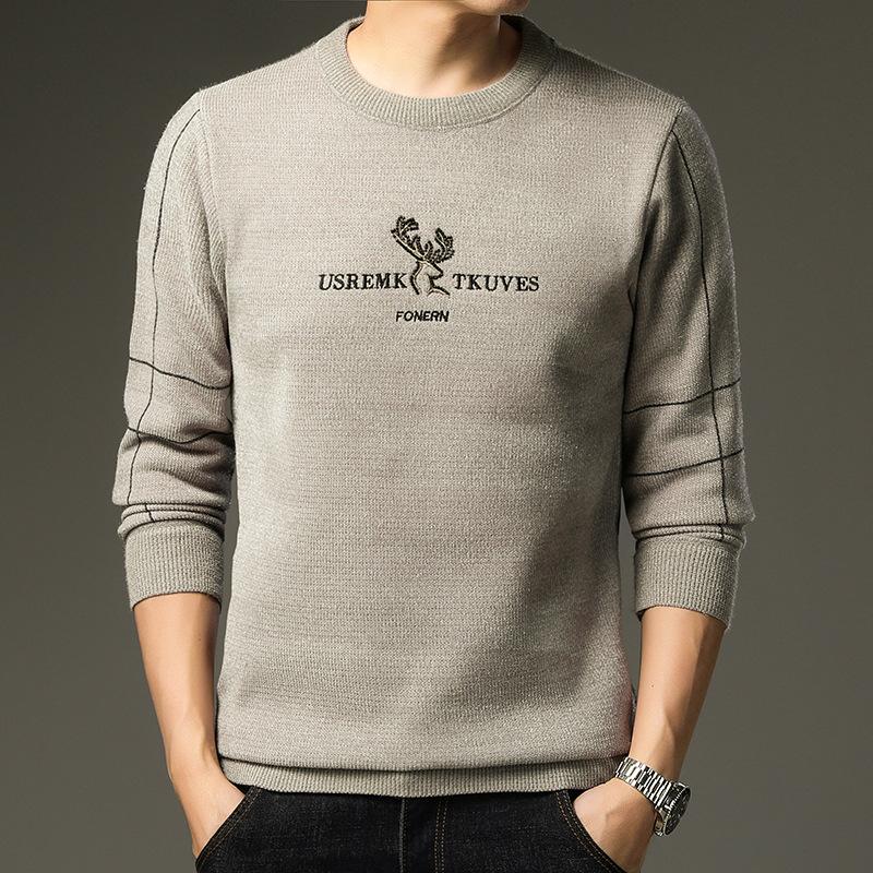 New Winter Velvet Warm Sweater for Men Thickened Chenille Middle-aged Men's Round Neck Knitted Bottoming Shirt for Men