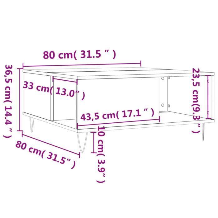 VidaXL Table basse chêne sonoma 80x80x36,5 cm bois d'ingénierie 830783