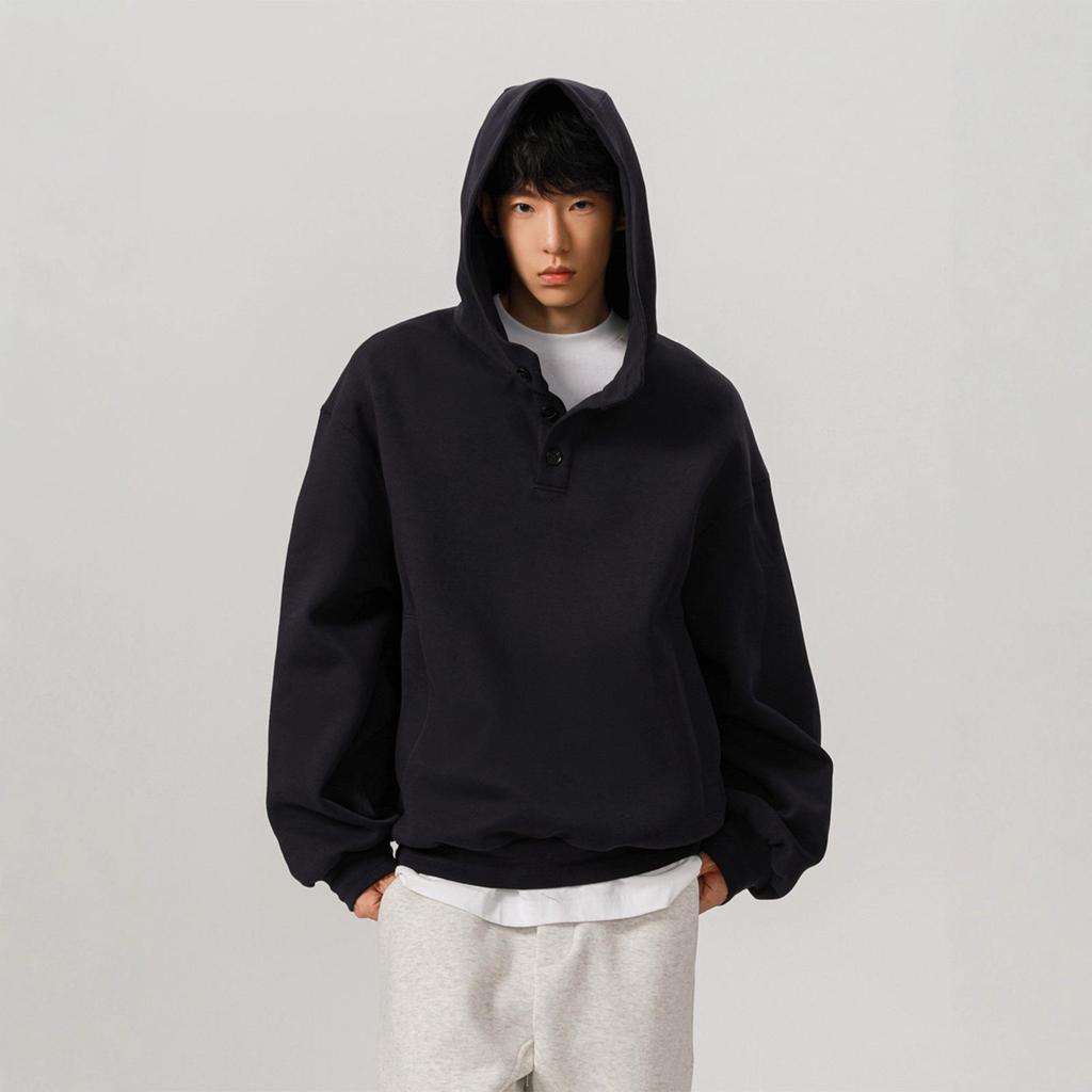 Men's 450g Heavyweight Boxy Cropped Hoodie, Button-Up, American Style for Spring/Autumn