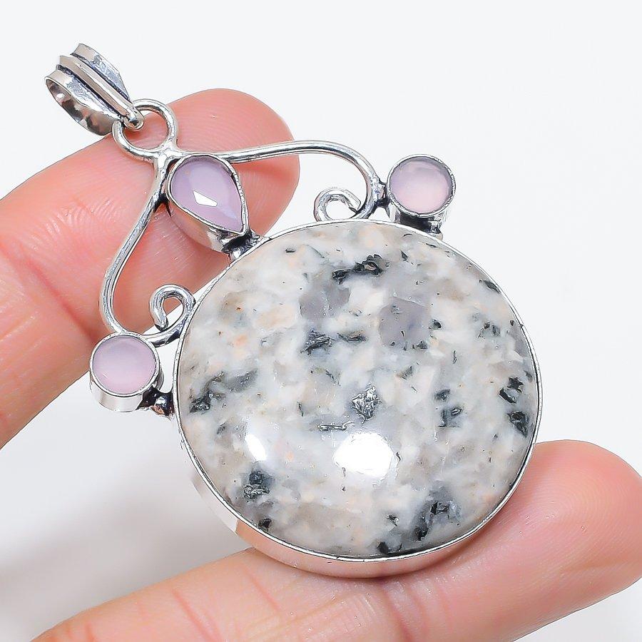 

K2 Blue Azurite, Chalcedony Gemstone 925 Sterling Silver Pendant 2.48