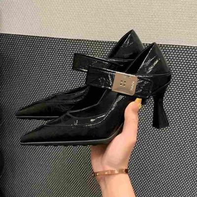 Women's Stiletto Sandals Summer New Pointed Toe Shallow Mouth One Strap Anti-Slip Wear-Resistant High Heels