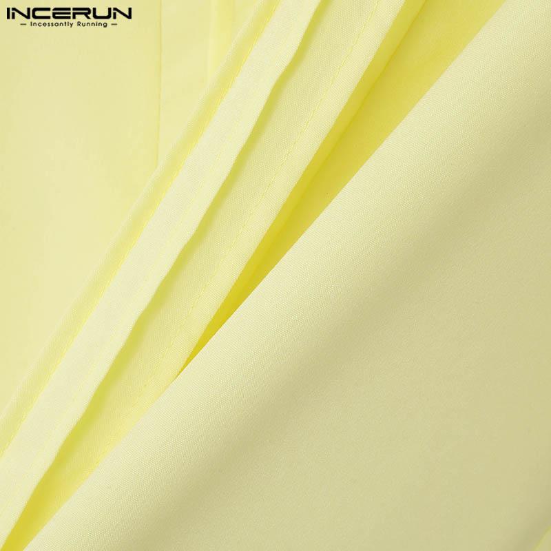 INCERUN Men Short Sleeve Pleated Shirts Casual Front Cross Solid Tops