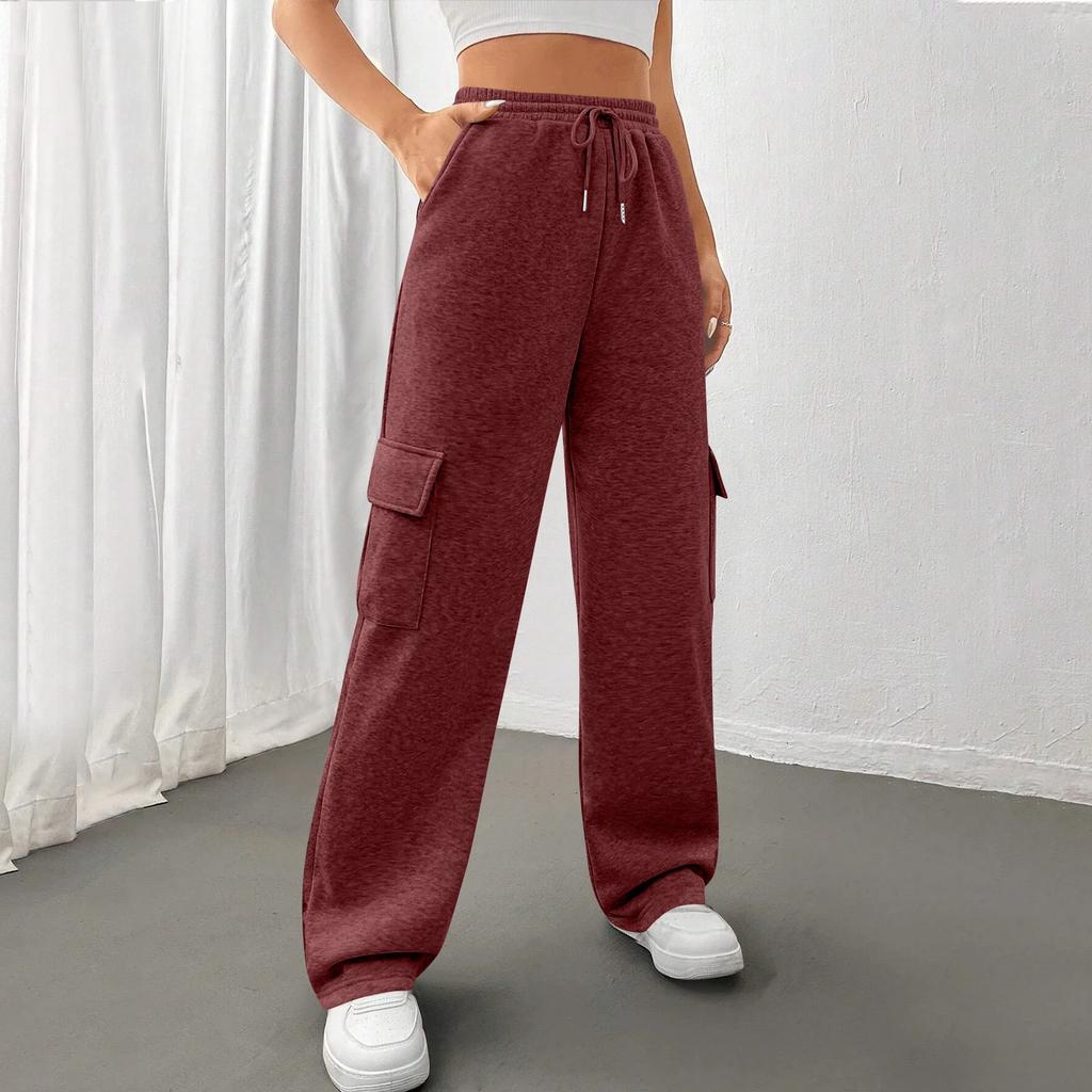Women's Casual, Stylish, Loose-fitting, Sporty Drawstring Waist Wide-leg Pants