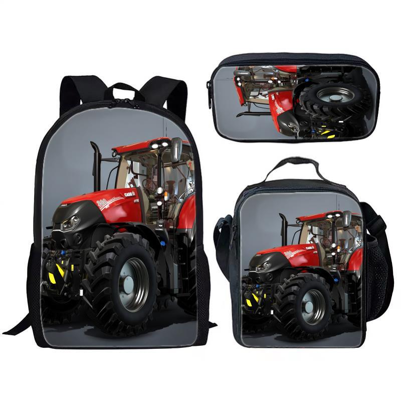 Klassieke Populaire Farming Simulator tractor 3D Print 3 stuks/Set leerling Schooltassen Laptop Dagrugzak Rugzak Lunchtas Etui