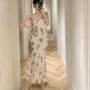 Celebrity Royal Sister Wind Suspender Dress Retro Temperament Print Tight Hip Fish Tail Dress Spring and Summer New