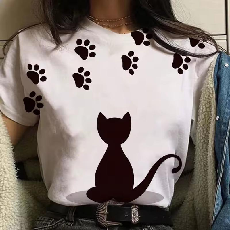 3D-tryckt söt djur-t-shirt för kvinnor roliga kattgrafiska t-shirts sommarmode överdimensionerade t-shirts kortärmade toppar med rund hals