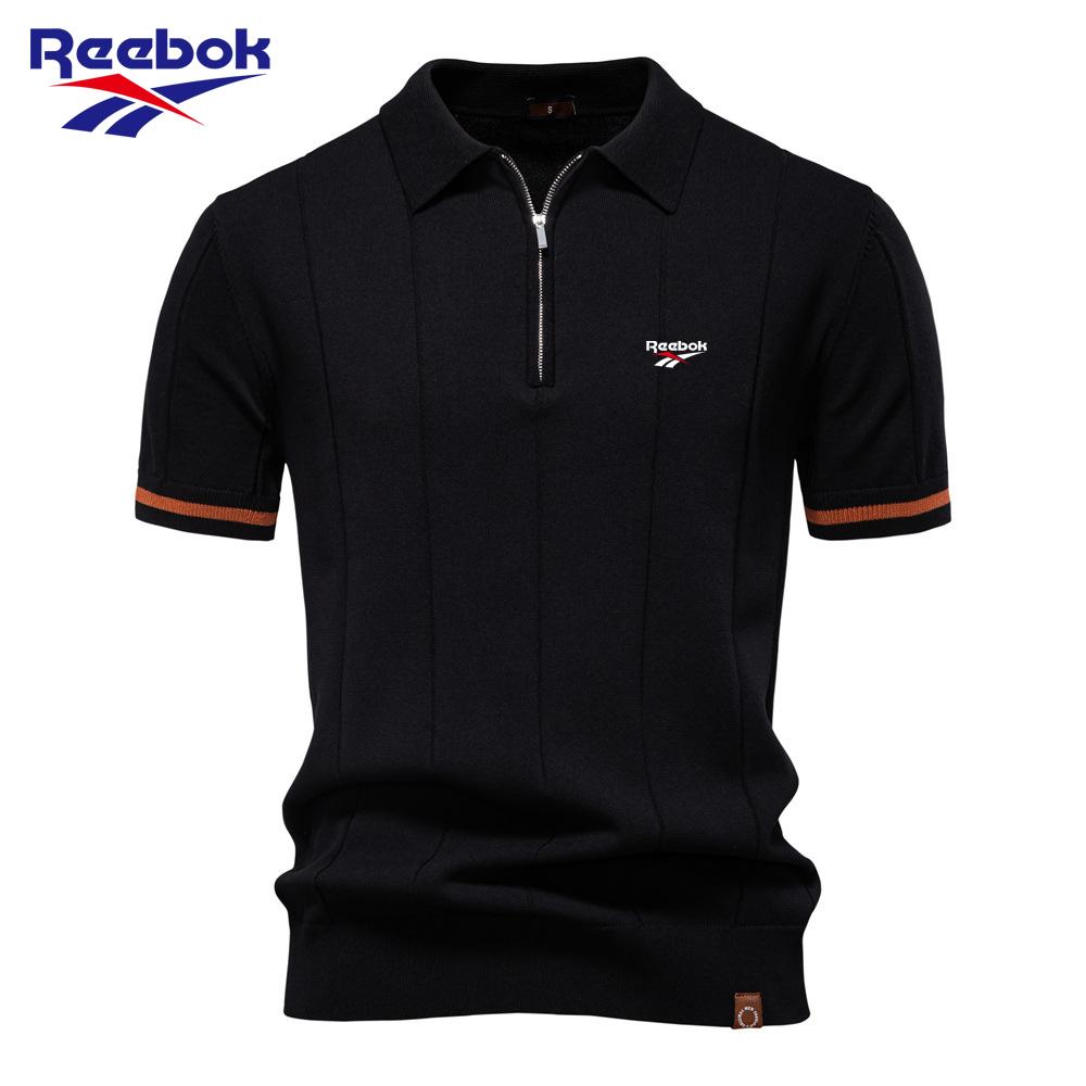 Reebok 2026 Spring/Summer Embroidered New Men's Business Casual Woolen Polo Shirt, Flip Collar Knitted Polo Shirt, Short Sleeve