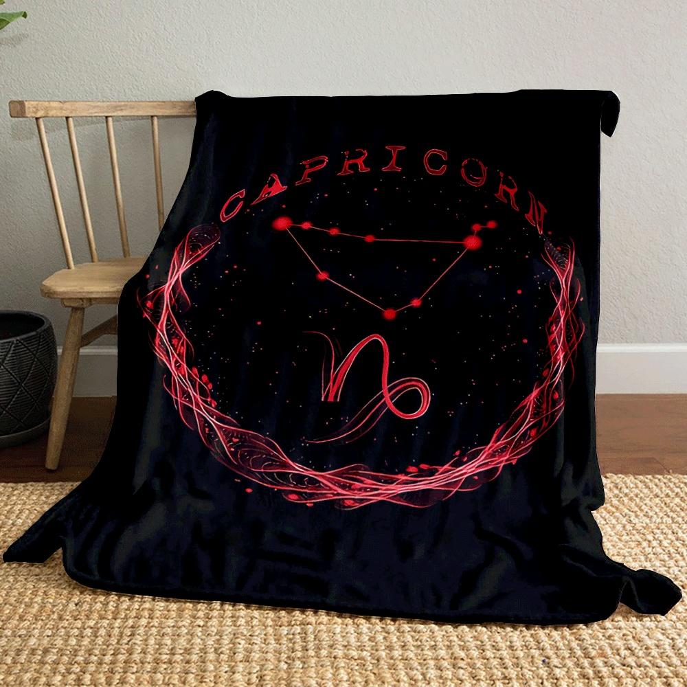 Red Capricorn Zodiac Sign with Constellation and Swirling Energy Design. for All Seasons Blanket Lunch Break Throw Gift