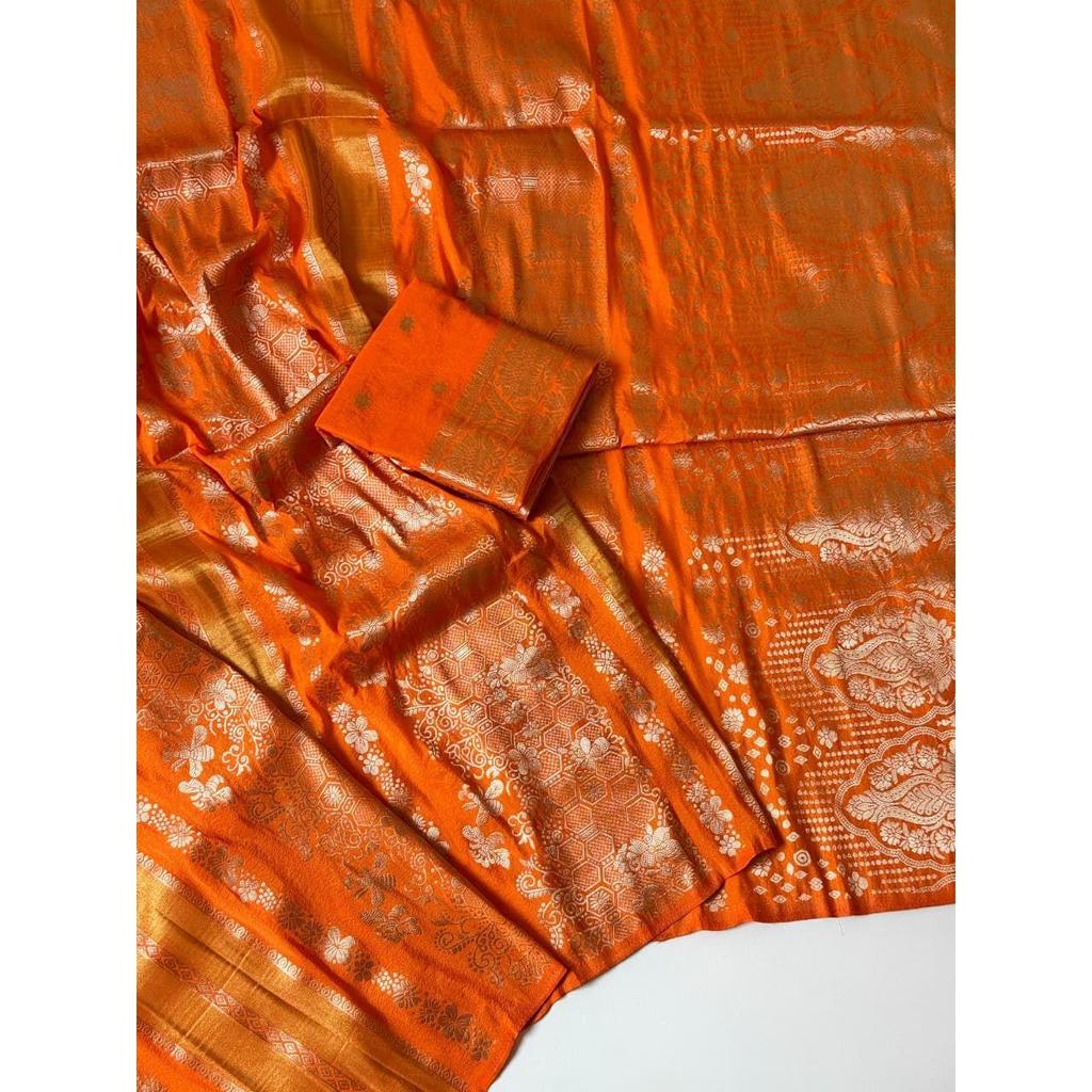 Pure Chinya Tisu Silk Doubling Jari Jaqurad Weaving Georgette Saree All Over Body Flower Veil And Beautiful Zomatri Flower Rich pallu