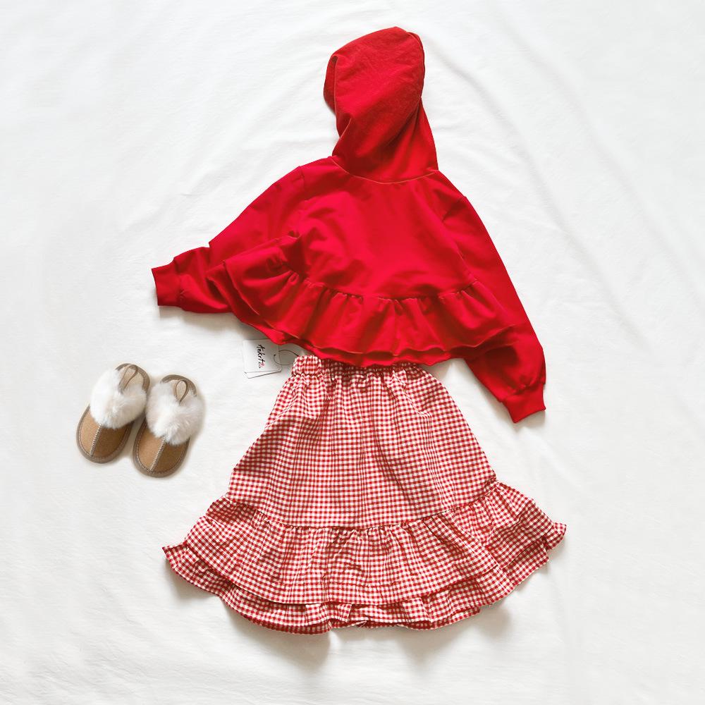 ANKRT Herbst-Winter Eltern-Kind Japanisch-Koreanischer Stil Mädchen Weihnachten Spitze Rot Kariert Kleid
