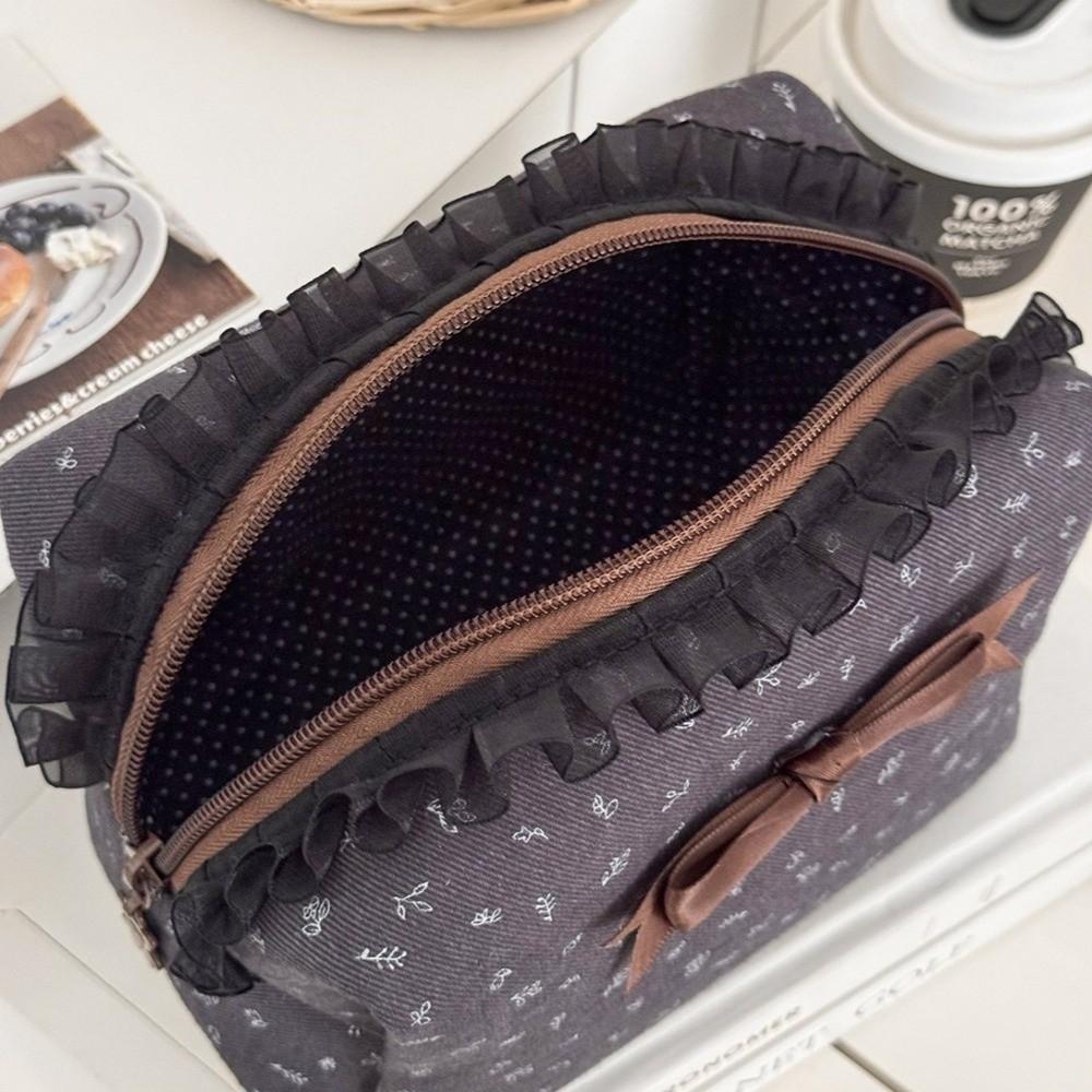 Bear Lace Trim Makeup Bag Large Capacity Toiletry Organizer Purse Chic Pencil Case Travel