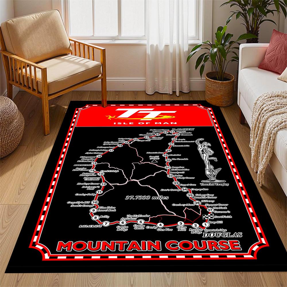 Isle Of Man Tt Course Map Themed Anti-Slip Rugs - Polyester Home Decor, Suitable for Bedrooms, Living Rooms, Doorways, Studios, and Decorations