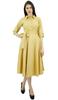 Bimba Women's 3 4 Sleeve Linen Collar Neck Solid Flared Shirt Dress with Side