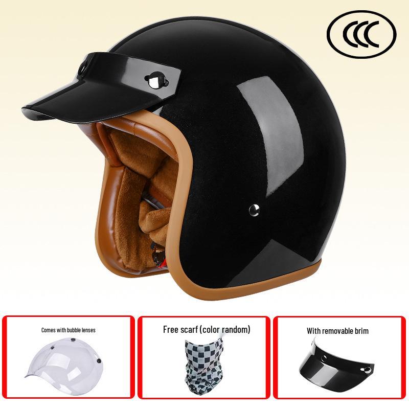 Retro 3C-Certified Unisex Motorcycle Helmet, All-Season 3/4 Design for Motorbike & Electric Bike