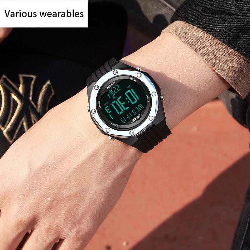 Fashion Single Display Cold Light Digital Watch Simple Multi-functional Temperature Measurement Waterproof Electronic Watch Outdoor Sports