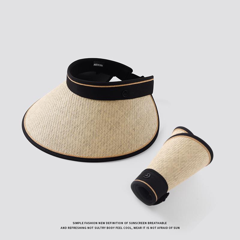 Large brim sunscreen hat women's summer UV protection vinyl empty top straw hat foldable sunshade sun hat