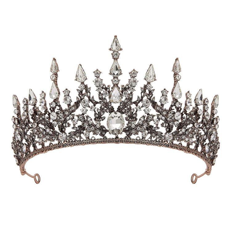 Handmade Vintage Black Wedding Crown Princess Pageant Crown Bridal Accessories Made of Alloy