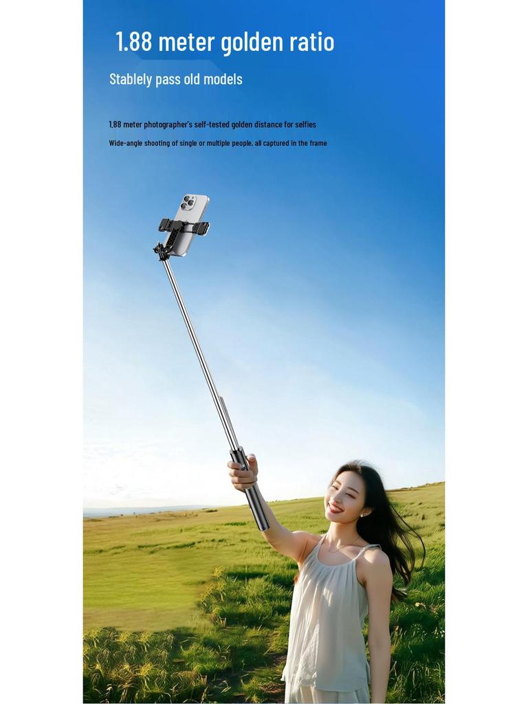 Portable 1.88m Selfie Stick with Bluetooth Remote, Retractable Tripod, and Floor Stand