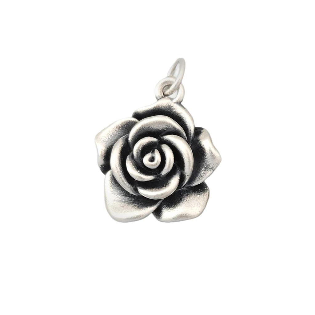 S999 Sterling Silver 3D Rose Flower Bead - Retro Thai Silver Handmade Jewelry Spacer.