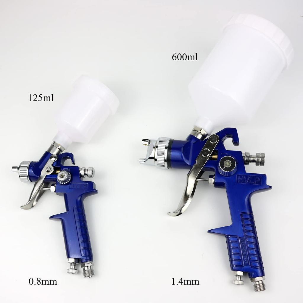2 Pcs/Set HVLP Paint Sprayer Set, 0.8MM & 1.4MM Nozzle Professional Air Gravity Feed Spray Gun Kit for Car Furniture Painting