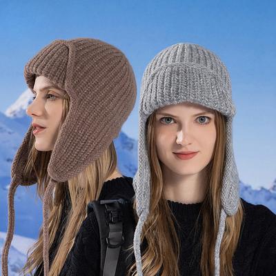 Winter Outdoors Cold-Proof Thermal Knitting Woolen Cap European and American Fashion All-Match Earflaps Slipover Hat Children