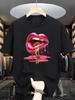 Unisex Summer Short Sleeve Tshirts Fashion Red Lips Finger Print Ladies Tshirts Top Cartoon Unisexs Graphic Tees Tshirts