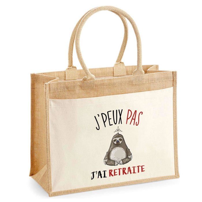 Sac de plage - PLANETEE - jute avec poche "Retraite J'peux pas" - Coton - Multicolore - 43x33 cm