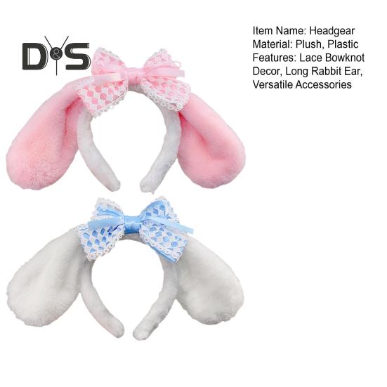 2 tk Tüdrukute peapaelad pitsiga Bowknot Plüüsist looma pikad kõrvad Decor Peapaela kostüüm Jõulupidude kohevad juuksed Aksessuaarid