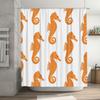 White Shower Curtain with Orange Seahorse Print for Bathroom Decoration Waterproof Fabric Available in Various Sizes on