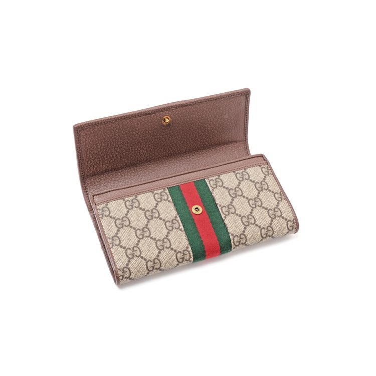 Gucci Ophidia Tre Porcellini Stampa Logo Striscia Web Lunga Patta Tela Pelle Borsa Portafoglio Portafoglio Unisex Beige 557803-9U8KT-8748