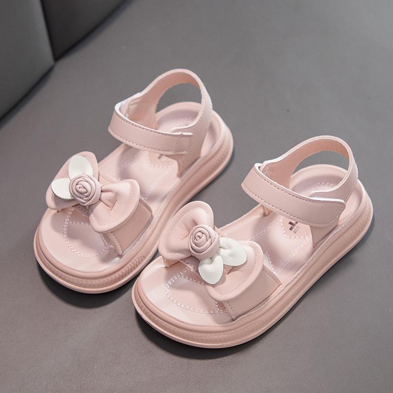 

Kids Sandals Sweet Bow-knot Flowers Girls Beach Shoes Non-slip Hook&loop 2025 Summer New Children Princess Shoes Comfortable 27 розовый
