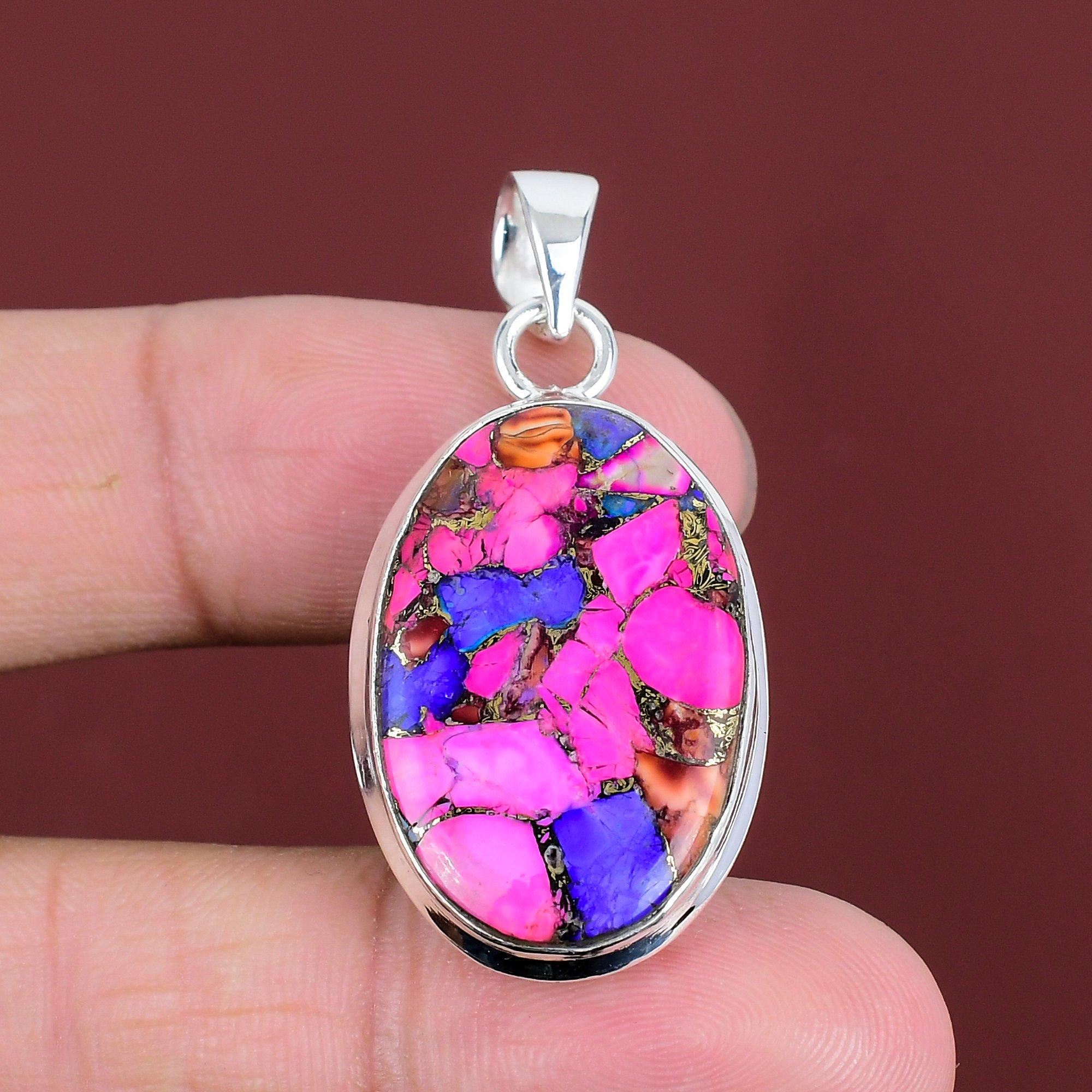 Natural Kingman Pink Dahlia Turquoise Pendant Handmade Real Gemstone Jewelry 925 Sterling Silver Pendant Latest Design Pendant Gifts For Mom