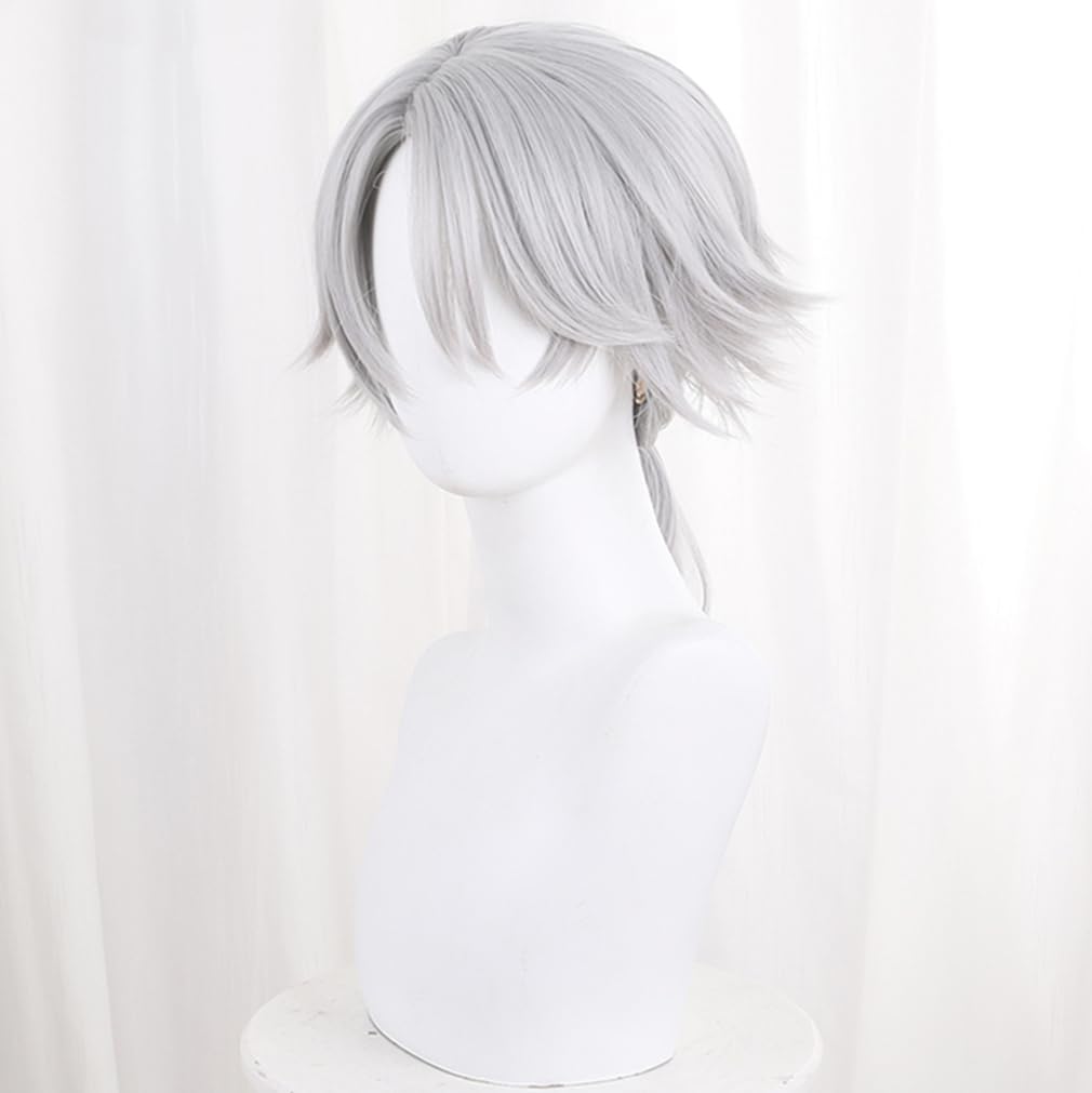 LAOBAO Cosplay Wig - Embalmer Aesop Carl Gut Silver Hair Ponytail Wig - Heat Resistant - Costume Accessory for Parties, Halloween, Festivals, Events,