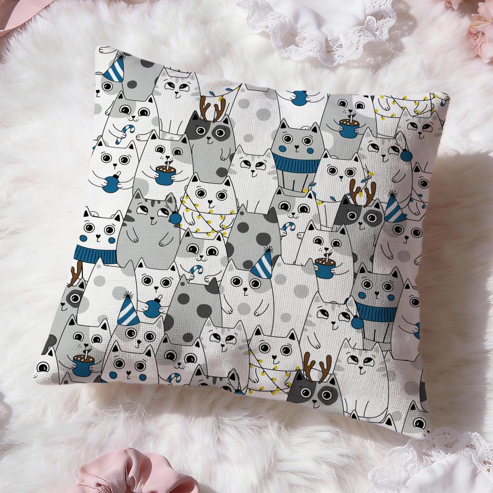 Cute Cats Themed Cushion Cover Premium Comfort Reversible Pillow Cove -Two In One Design for Any Room & Car Interior