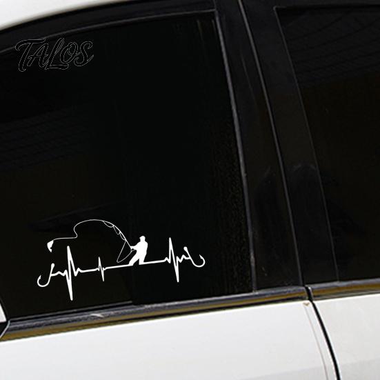Non Fading Vehicle Decal for Men Fishing Heartbeat Car Sticker Decal, 6.7" X 3.1" Waterproof Vinyl Auto Window No Residue Exterior Body Decoration,