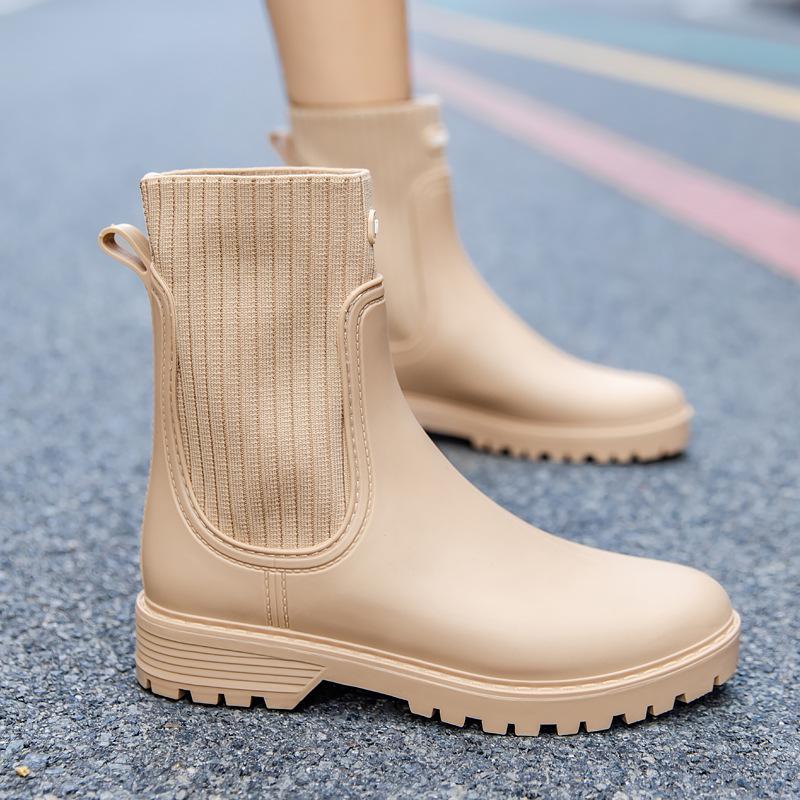 

Women s short rain shoes new vertical stripes fashion non-slip water shoes plastic overshoes low-top outer rain boots women 36 хакі