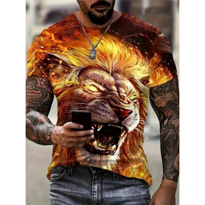 Fashion Men's Crew Neck Short Sleeve 3D Casual Color Printing Casual Short Sleeve Crew Neck T-Shirt