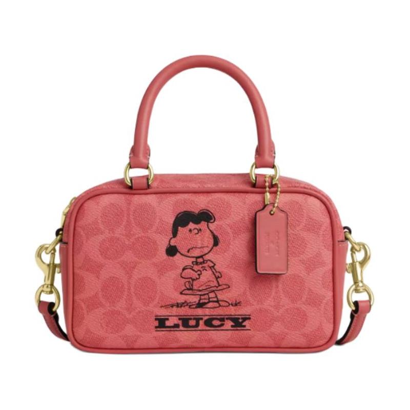 

COACH PEANUTS joint model 13 cartoon letter print coated canvas and leather shoulder crossbody handbag mini women s red червоний
