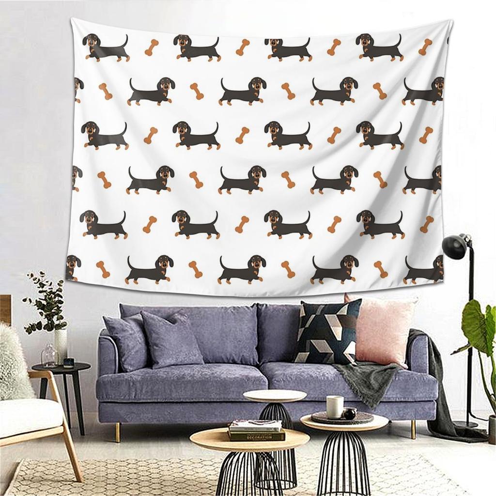 Schwarz und Braun Dackel Würstchenhund Wandteppich Dekor Kunst Ästhetische Wandteppiche für Wohnzimmer Schlafzimmer Zuhause Wandtuch Wandbehang