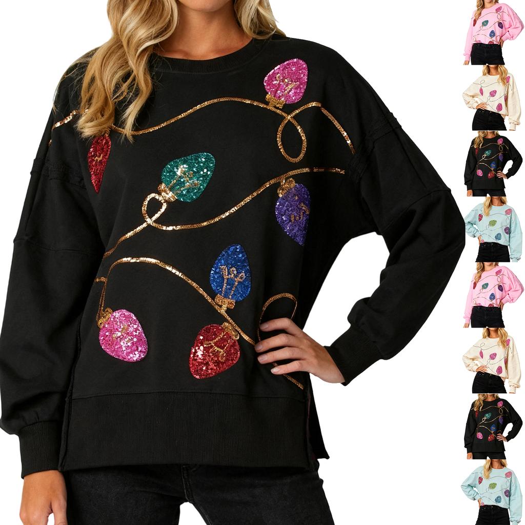 Ladies' Loose Comfortable Casual Fashionable Christmas Glitter Printed Sweatshirt