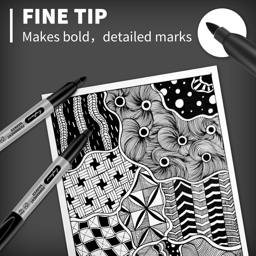 Black Permanent Markers Bulk Fine Point, Fine Tip Markers Set, Quick Drying and Fade Resistant, Works on Wood, Plastic, Paper, Metal for Classroom,