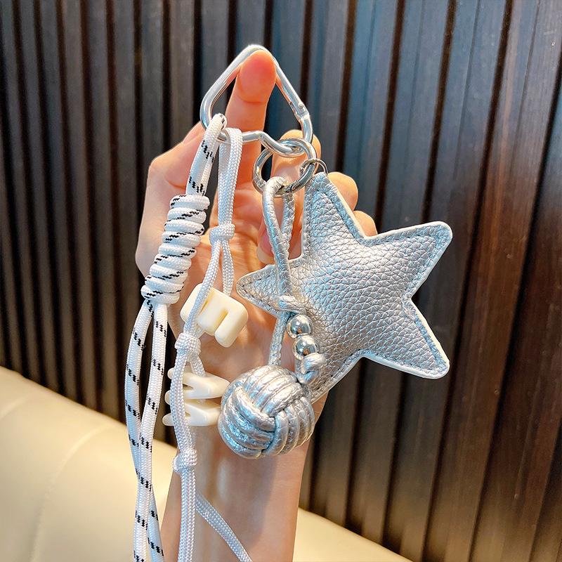 PU Leather Star Keychain & Bag Charm with Woven Rope
