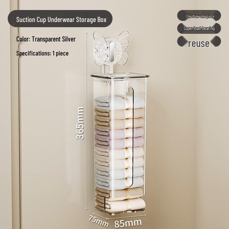 Suction Cup Wall-Mounted Underwear Organizer with Lid - Large Capacity Drawer for Socks