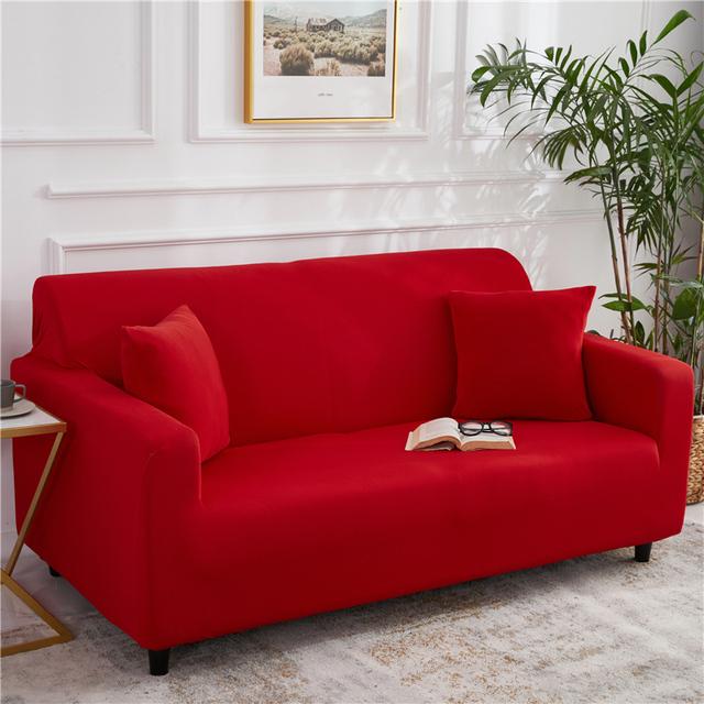 Elastische bankhoes effen kleur bankhoezen voor woonkamer spandex moderne polyester hoekbank bankhoes stoelbeschermer Small( 90-140cm)1pc rood