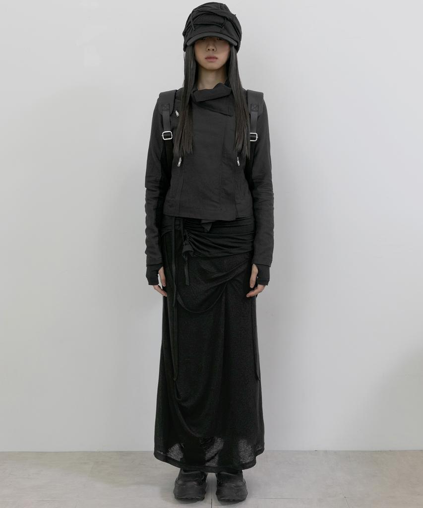 Peulleeoeob Asymmetrical Draped Long Skirt (Fl-263_Black)