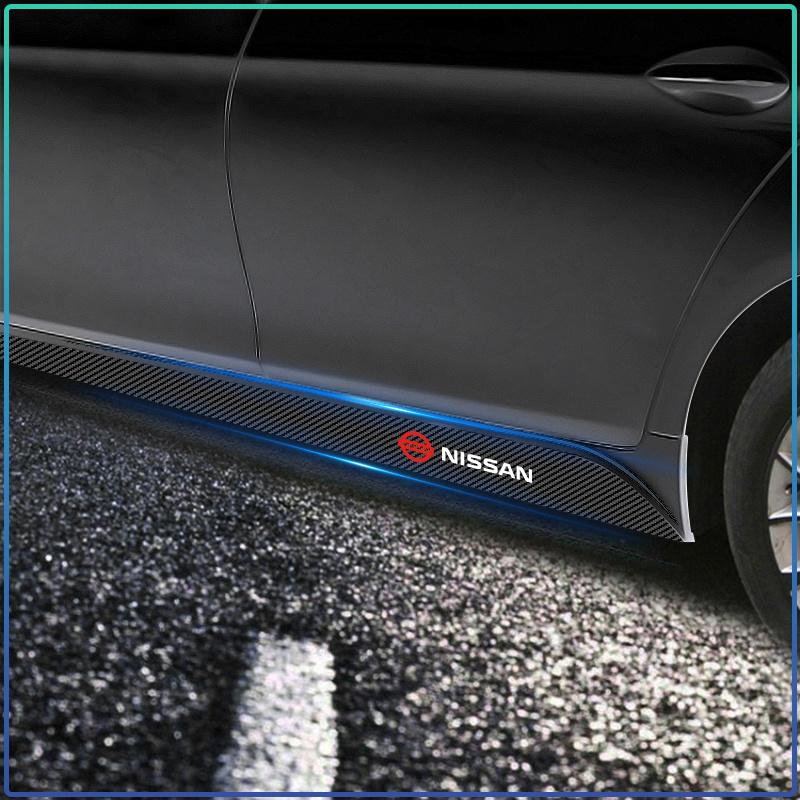 2pcs Carbon Car Door Side Skirt Sill Stripe Sticker Decals Styling For Nissan GTR X-trail Tiida Qashqai J10 J11 Leaf Kicks Versa Teana Skyline Almera