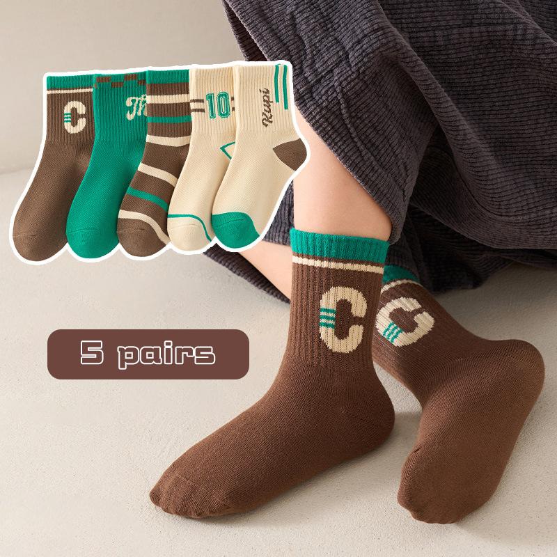 

5 пар детских носков средней длины с мультяшными животными, осенне-зимние теплые чулки 2-12 лет для мальчиков и девочек, детские хлопковые носки, детская обувь 2-5Years